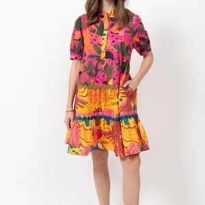 Uncle frank Sasha jungle floral multicolor pink mini dress small